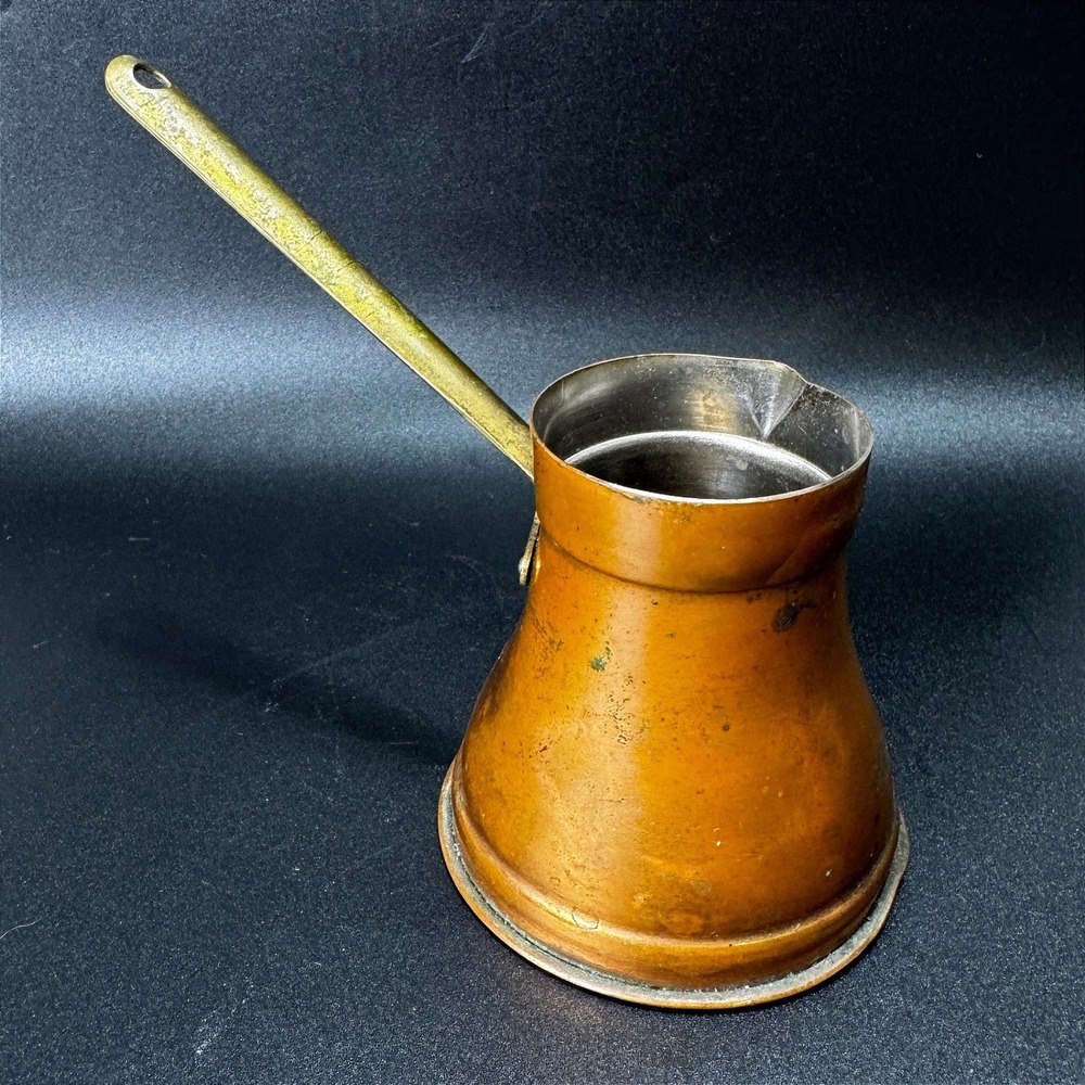 ODI Solid Copper Turkish Coffee Pot Brass Handle Made in Korea Vintage Cezve